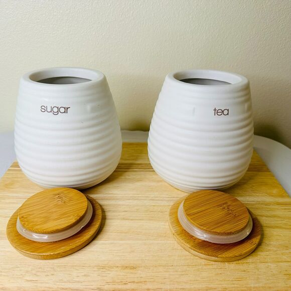 Circo Liquid Lines Tea & Sugar Canisters Bamboo Lids - Picture 5 of 7